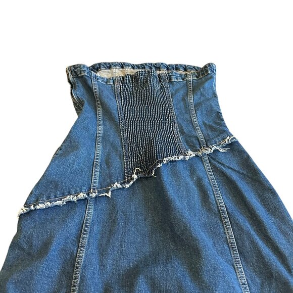 Zara Strapless Denim Dress Midi Length High Slit Rare Stretch Size Large Women's - Picture 8 of 12